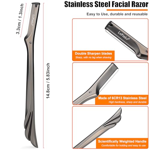 Facial Razor Set for Women & Men - Reusable Metal Dermaplane for Exfoliating & Hair Removal