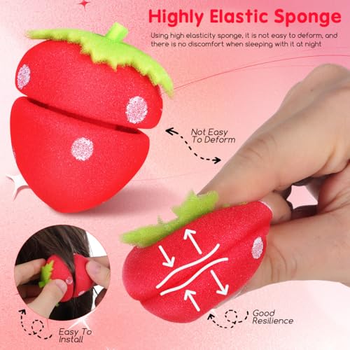 PACKOVE 18pcs Heatless Strawberry Sponge Hair Curlers for Overnight Styling