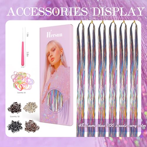 HERSUN Tricolor Hair Tinsel Kit 10 Packs 3000 Strands 48in