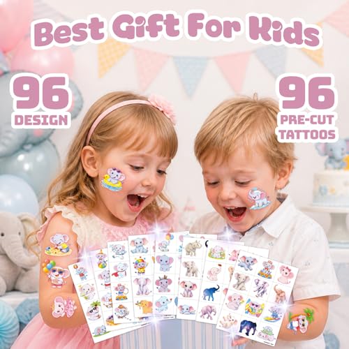 96 PCS Baby Elephant Temporary Tattoos for Kids Party
