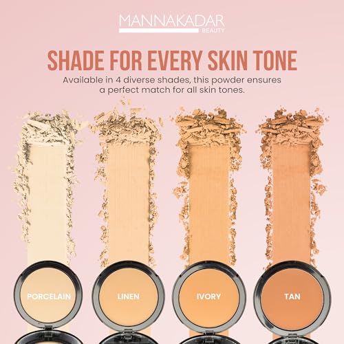 Manna Kadar Beauty Compact Dual Pressed Powder, C2 Porcelain Shade for Fair Skin Tone, Medium to Full Coverage Oil Absorbing Foundation and Setting Face Powder, Long-Lasting Flawless Matte Finish