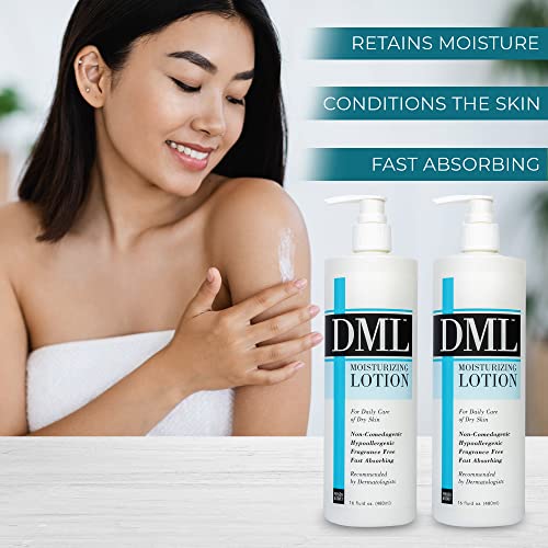 DML Moisturizing Lotion- Hydrating Hand and Body Moisturizer / Hypoallergenic Body Lotion for Dry and Cracked Skin / Gentle, Unscented Moisturizing Lotion Great for Men and Women / 16 oz (Pack of 2)