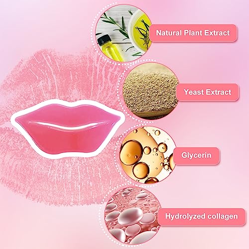 Reengull 30 PCS Lip Mask Collagen Lip Masks Sheet for Dry Lips, Gel Lip Mask Pack for Remove Dead Skin, Moisturizes and Lightens Lip Lines (30 PCS, Pink)