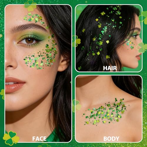 Mysense St Patricks Day Accessories,Shamrock Dangle Earrings,Four Leaf Clover Green Glitter Stick for Face Hair Body,Irish Festival Accessories for Saint Patrick¡¯s Day Outfit Women Girls
