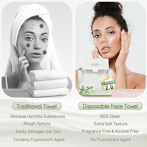 WOWOTEX Thicker Disposable Face Towels - Ultra Soft Large 50 Count, Biodegradable Face Wipes