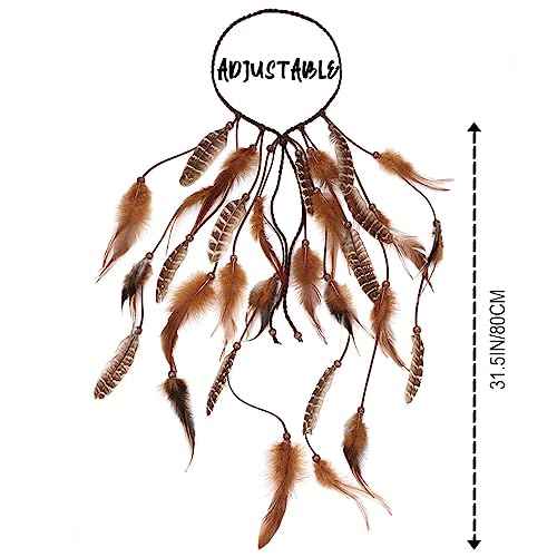 Boho Festival Feather Headband Bohemian Gypsy Long Hair Accessories with Beads Hippie Headpiece for Women (Pattern 1)