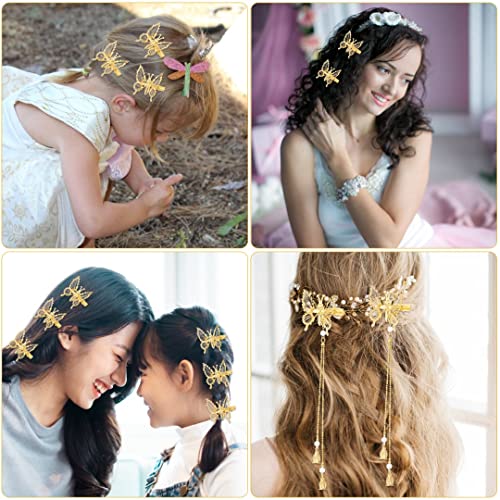 3D Butterfly Hair Clips Set - 12Pcs Gold Alloy Barrettes