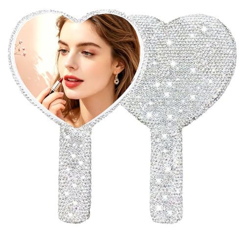 Heart Shaped Handheld Mirror with Rhinestones | Frinnovan