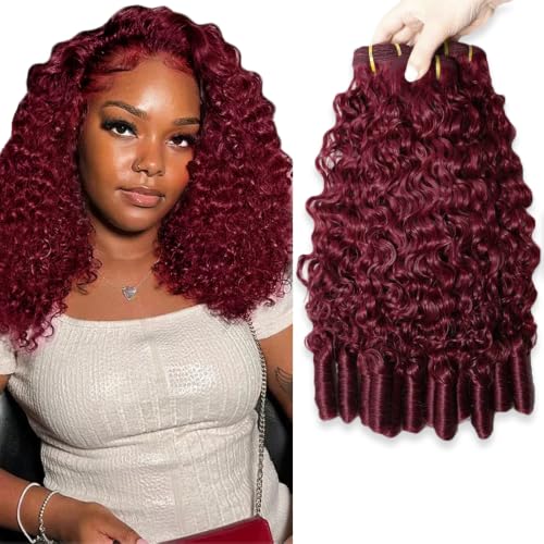 #99J Burgundy Curly Human Hair Bundles - 18, 20, 22 Inch
