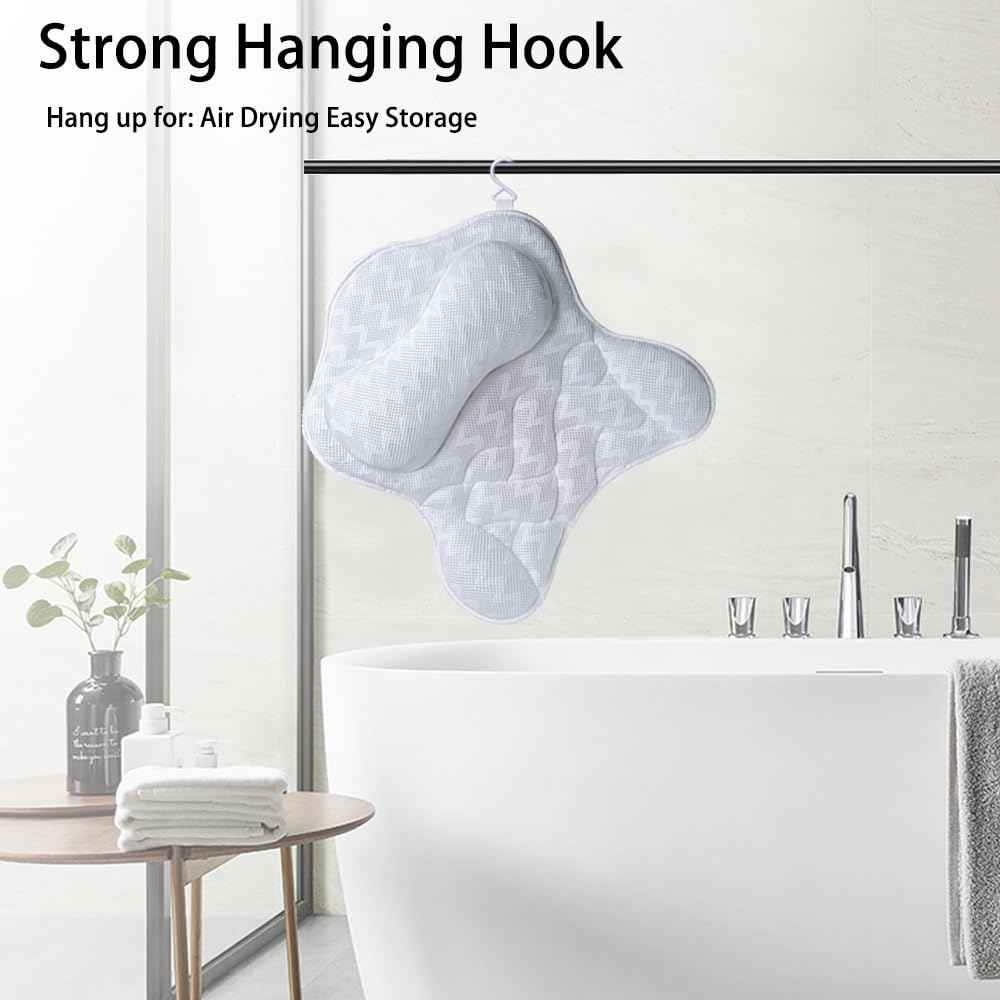 Bath Pillow, Tub Pillow for Bathtub Support Neck,Head and Back with Strong Non-Slip Suction Cups and Comfortabl 3D AirMesh Bath Pillow for Men and Women