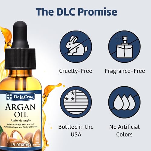 De La Cruz 100% Argan Oil of Morocco - Pure Cold-Pressed Virgin Moroccan Argan Oil for Hair and Skin - 1 FL OZ
