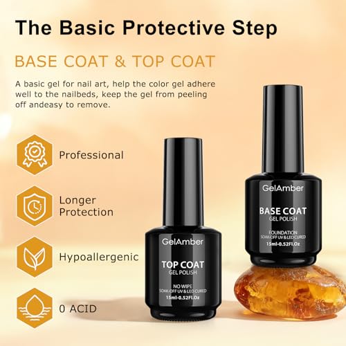 2Pcs Gel Base and Top Coat Nail Polish Set 15ml - Clear & Durable Finish