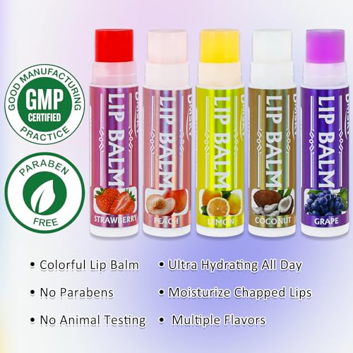 Dmsky Lip Balm 12 Pack, Colorful Lip Balm Bulk with Vitamin E and Coconut Oi, Hydrating Moisturizing Lip Balm Set for Men Women- 12 Flavors