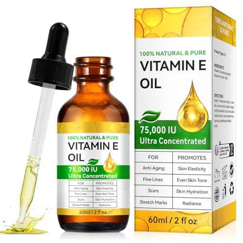 Vitamin E Oil Blend 75,000 IU, Pure Vitamin E Oil for Skin, Scars, Nails and Scalp, Hydrating Dry Skin, Face and Body Moisturizer, Reduce Stretch Marks, Fine Lines & Wrinkles, 2Fl Oz