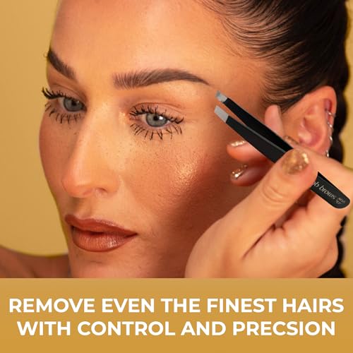 Fab Brows Professional-Grade Tweezers | Stainless Steel Eyebrow Tweezers for Women | Multipurpose Flat Tweezers for Facial Hair, Splinters, Ingrown Hair | Seamless Hair Plucking | Women's Grooming
