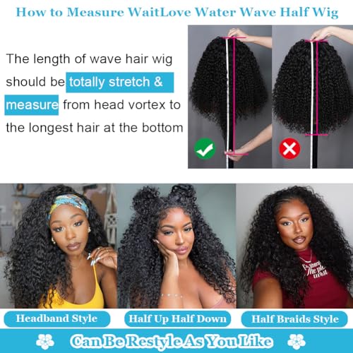 Water Wave Half Wig Human Hair 16" 200% Density