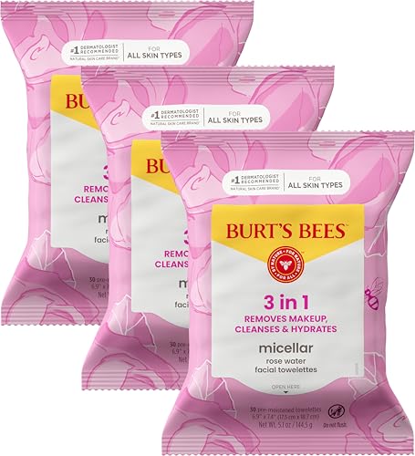 Burt's Bees Micellar Rose Water Facial Wipes, 30 Count (3-Pack)