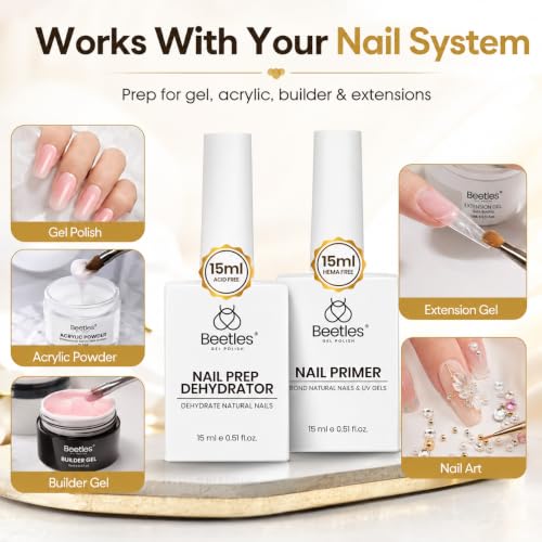 Beetles HEMA-Free Nail Dehydrator and Primer Set - 2x 15ml Nail Prep Kit