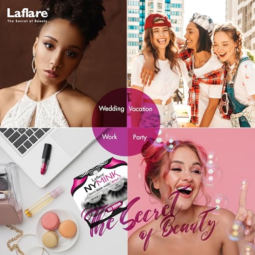 Laflare 100% Real Mink Lashes, 3D NY Mink Eyelashes, Hand-Rowing Natural Long Wispy False Lashes for Luxury Makeup, Natural, Light,Trendy, Reusable (NY45, VALUE PACK)