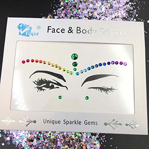 Rainbow Face Gems Stickers - Festival Body Jewels Temporary Tattoo