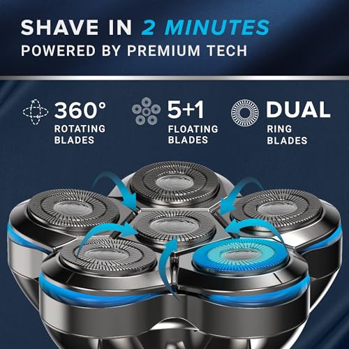 Electric Head Shaver for Bald Men: Waterproof Cordless Electric Razor for Bald Head & Hair Shaving - Close Shave, Skin-Friendly, 360¡Æ Full Coverage & Effortless Control, Easy to Clean, Wet & Dry Use