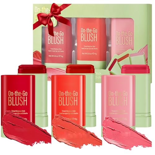 3Pcs Cream Blush Stick Set - Waterproof Multi-Use for Cheek, Lip & Eye