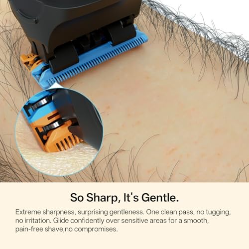 Beard & Body Trimmer for Men ? Painless Ball Shaver, Groin Trimmer for Pubic Hair, Body and Sensitive Skin ? USB-C Cordless Electric Razor with 2 Replacement Blades, 3 Guide Combs