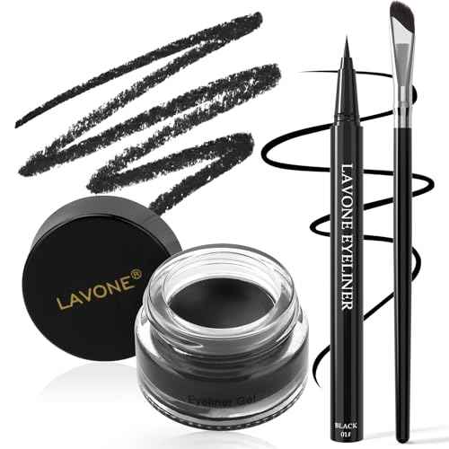 LAVONE Eyeliner Set - Waterproof Makeup Kit with Liquid Eye Liner Pencil, Gel Eyeliner and Angled Eye Liner Brush, Waterproof, Smudge Resistant, Long Lasting Formula - Black