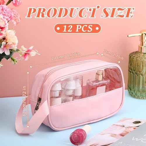 Buryeah 12 Pieces Toiletry Bag for Women Men Translucent Small Travel Makeup Pouch Portable Waterproof Organizer Set for Accessories Toiletries(Pink)