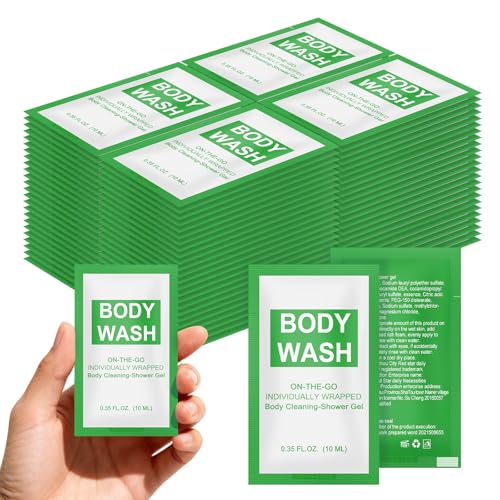 Travel Size Body Wash Packet Bulk Pack of 200,Individually Wrapped 0.35 fl oz(10 ml) Disposable Small Mini Bath Shower Gel Toiletries Supplies for Hotel,Guests,Homeless,Charity,Gym