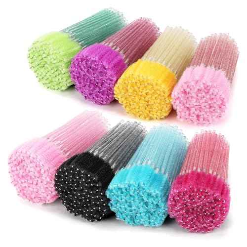 Tbestmax 800 Disposable Mascara Wands Eyelash Brush Spoolies for Eyebrow Eye Lash Extension, Makeup Brushes Applicators Kits - 8 Colors