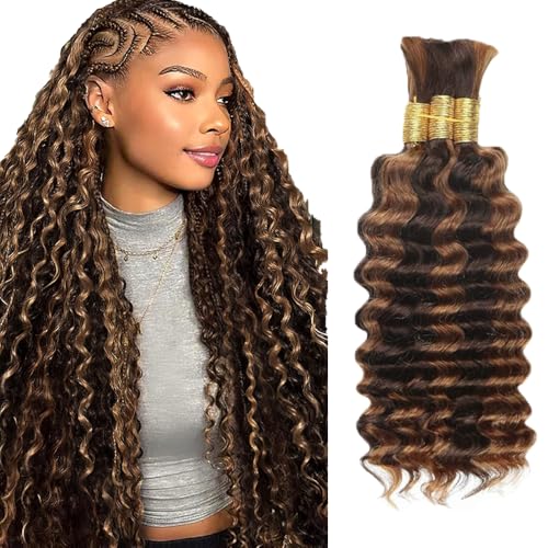 Freiuoke 28-Inch Light Brown Deep Wave Braiding Hair Bundles