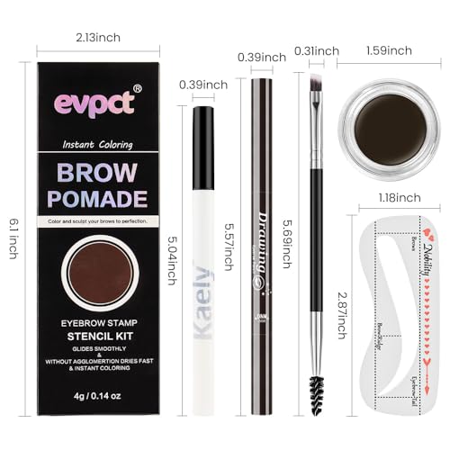 Eyebrow Stencil Kit with Pencil and Pomade - 10 Designs, Ebony
