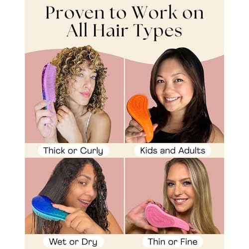 Lily England Detangler Hair Brush for Curly, Thick, Straight & Natural Hair - Gentle Detangling Brush for Women, Kids & Toddlers with Flexible Bristles - Smooth Hairbrush for Wet & Dry Hair, Purple