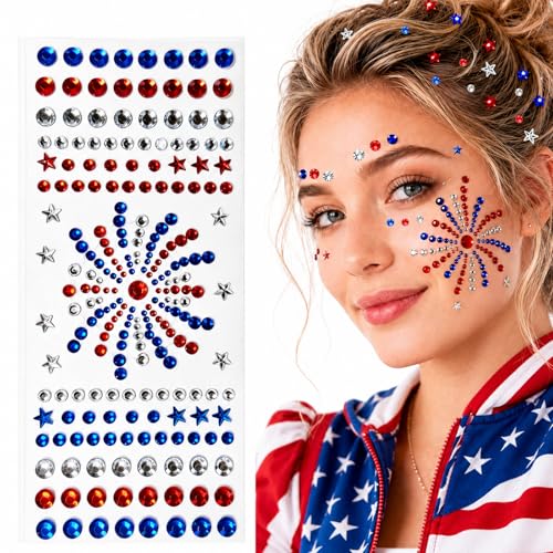 4th of July Face Gems - Patriotic Star Rhinestone Stickers