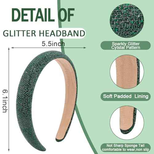 AHONEY Green Rhinestone Headband for Women Girls, Crystal Headband Green Headpiece Wide Head Band for Women's Hair Christmas Gifts Hair Accessories
