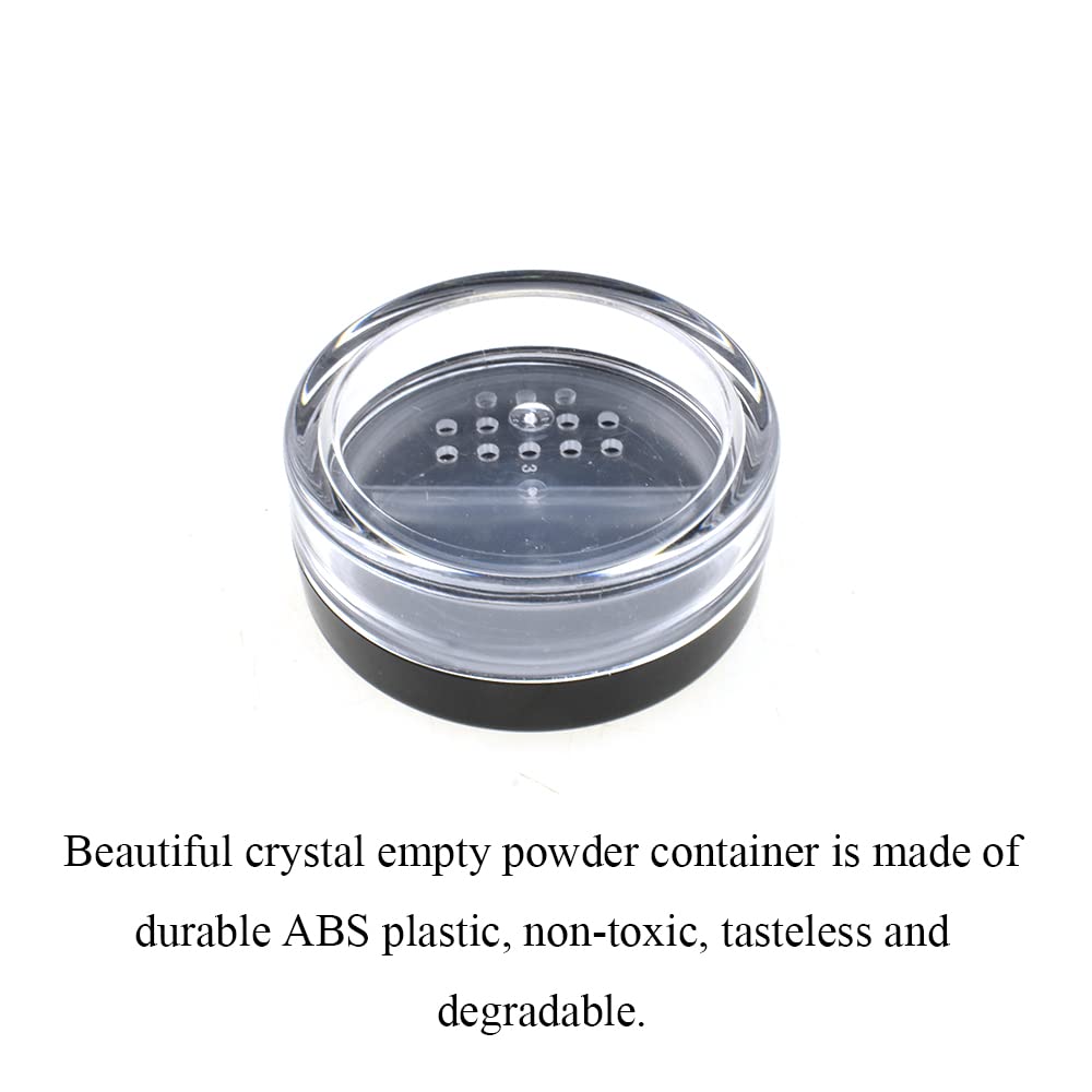 HAHIYO 4Pcs 10ml/0.34oz Plastic Empty Travel Powder Container Small Loose Powder Compact Case Makeup Cosmetic Jar Refillable Powder Box No Leak Powder Holder with Rotatable Sifter and Black Screw Lid