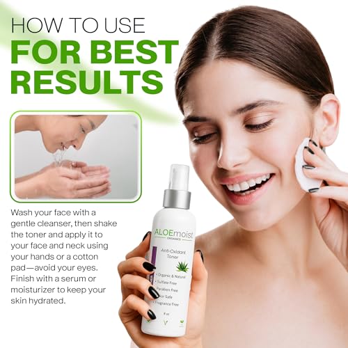 Aloe Vera Toner for Sensitive Skin: Hydrating Facial Toner for Women Anti Aging Dry, Oily & Acne Prone Skin with Soothing Aloe Vera, Pore Minimizing Witch Hazel, pH Balancing Antioxidant Green Tea 8oz