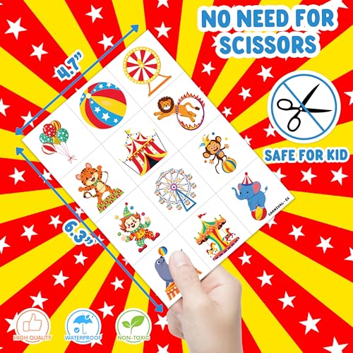 120 PCS Carnival Circus Temporary Tattoos for Kids