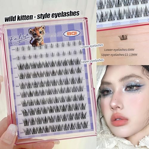 120 Pcs Self Adhesive Eyelashes Asian lashes Extension 11-13mm DIY Eyelashes No Glue with Tweezers Gift for Women International Students(D 11-13mm+lower eyelashes)