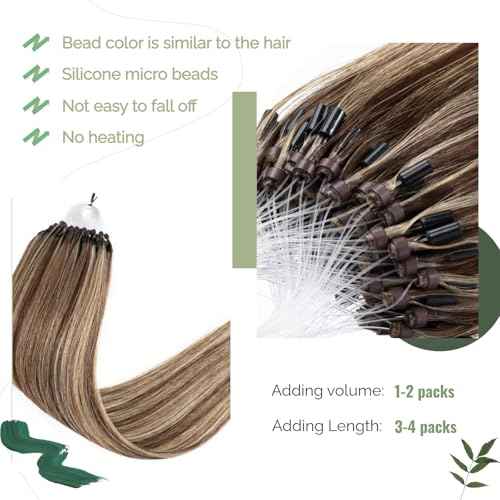 Micro Bead Hair Extensions Real Human Hair Brown Blonde Beaded Hair Extension 18 Inch Microlinks Extension Human Hair #4/613 Highlight Bead Hair Extensions 0.5g/s 50g