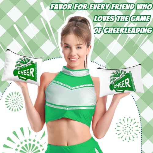 20 Pcs Cheer Makeup Bag Cheer Teams Gifts Canvas Makeup Case Cheerleader Teams Gifts Zipper Pouch for cheerleading Teammates Party Supplies(Green)