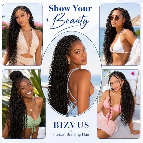 BIZVUS Human Braiding Hair 20 Inch Curly Boho Wavy Extensions 3 Bundles