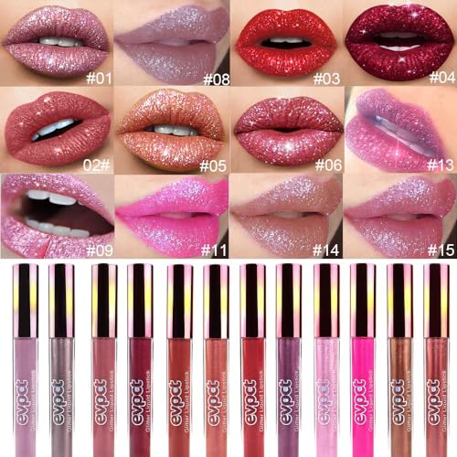 12 Colors Glitter Liquid Lipstick Set, Waterproof Long Lasting