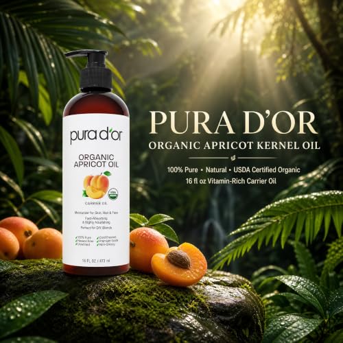 PURA D'OR Organic Apricot Kernel Oil 16oz – USDA Certified