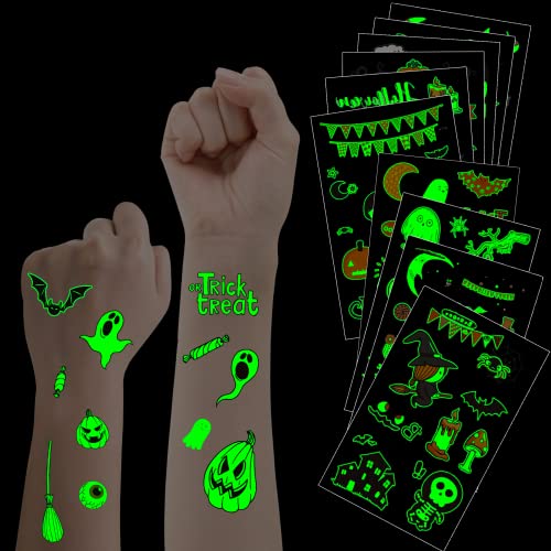 20 Sheets Halloween Temporary Tattoos for Kids, Glow in Dark Tattoo Stickers Luminous Tattoos Make up Stickers Party Favors Filler Decoration (Halloween Style)