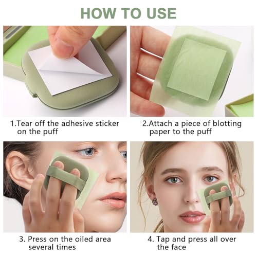 Oil Blotting Sheets for Face - 300 Sheets with Mirror & Puff