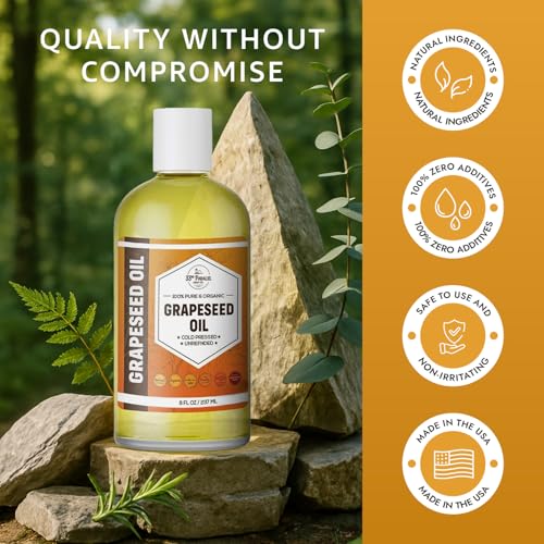 ORGANIC GRAPESEED OIL (16 oz) Cold Pressed Unrefined | 100% Pure Natural, Non-GMO | Available in Bulk | Skin, Hair, Face, Carrier for Essential Oils, Soap Making | 16 FL OZ