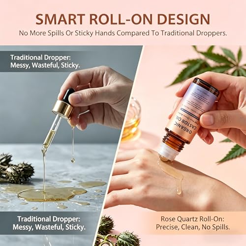 Organic Castor Oil Roll-On with Quartz Roller, 50ml