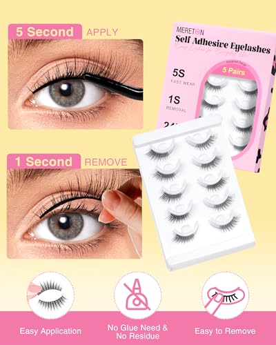 Self-Adhesive Eyelashes Waterproof 5 Pairs - No Glue Needed